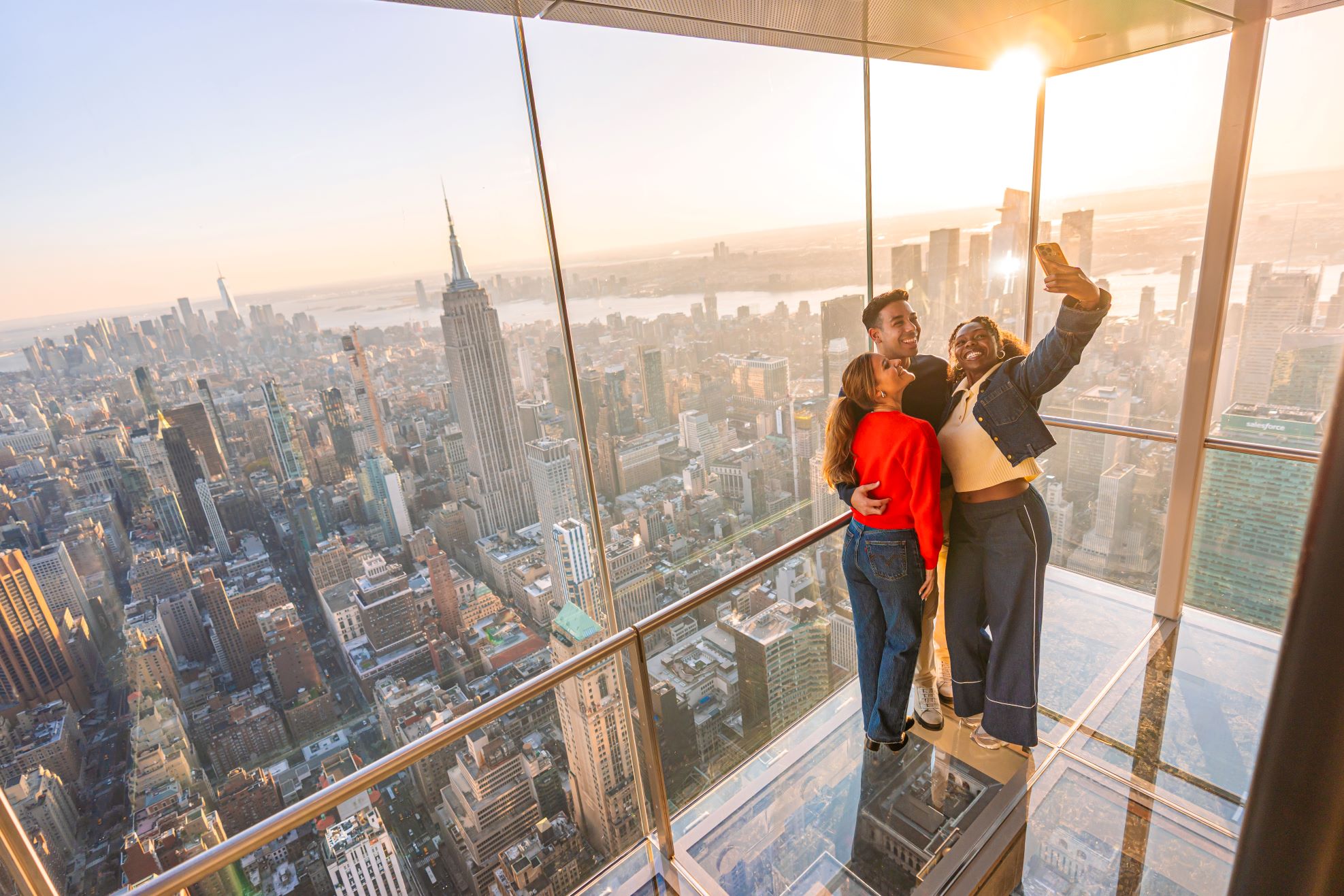 Ascent glass elevator above New York